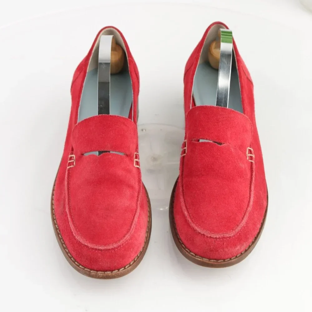Frances Valentine Womens Penny Loafer Size 6 Red Suede Slip On Shoe Cutout Flats